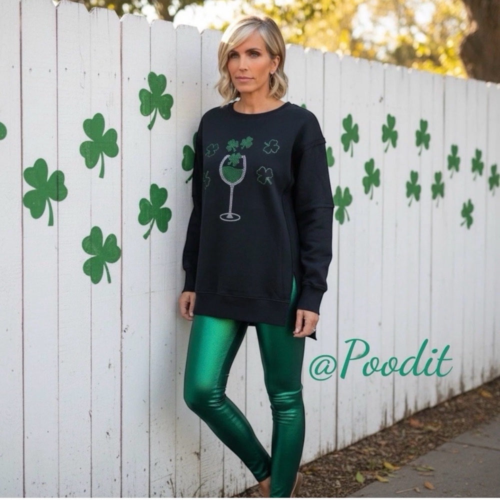 St Patrick’s day oversized black French Terry embellished pullover size S M